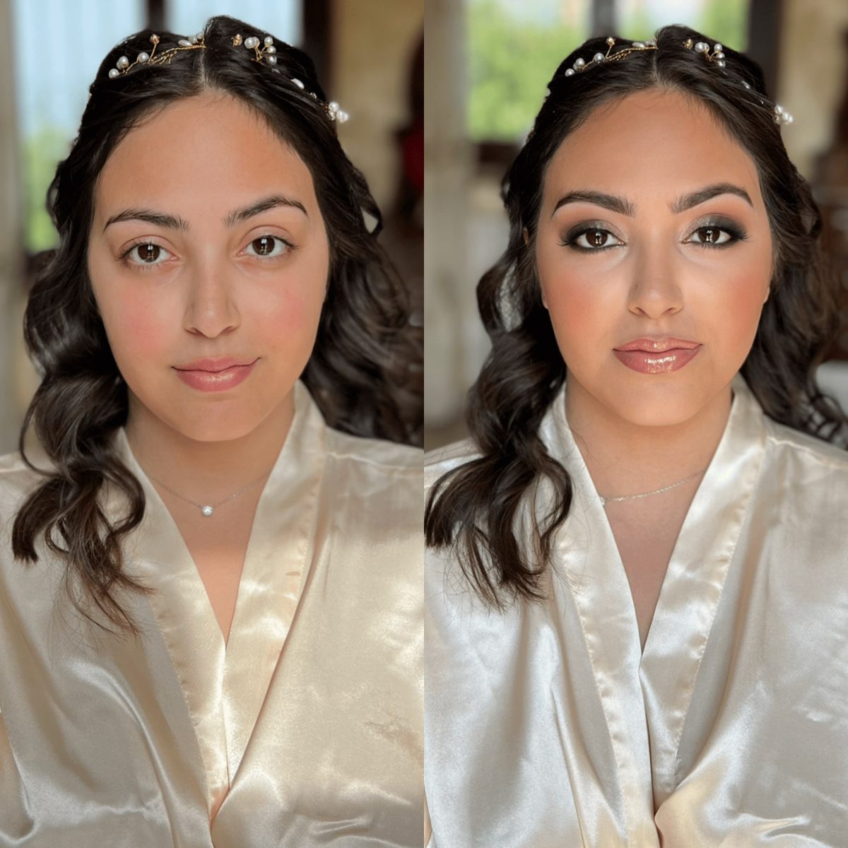 Make-up sposa luminoso, prima e dopo